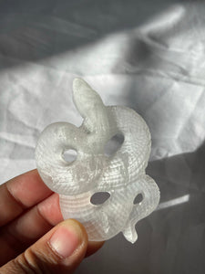 Satin Spar Snake Carving